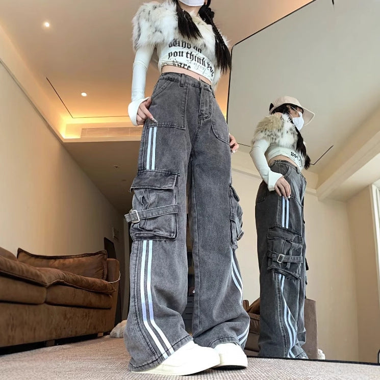 Retro American-style Side-striped Denim Jeans With A Design-forward Aesthetic