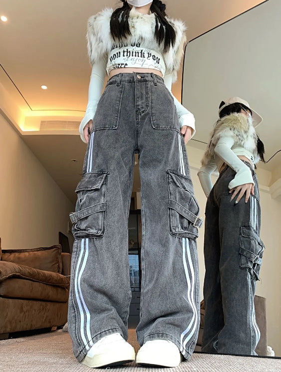 Retro American-style Side-striped Denim Jeans With A Design-forward Aesthetic