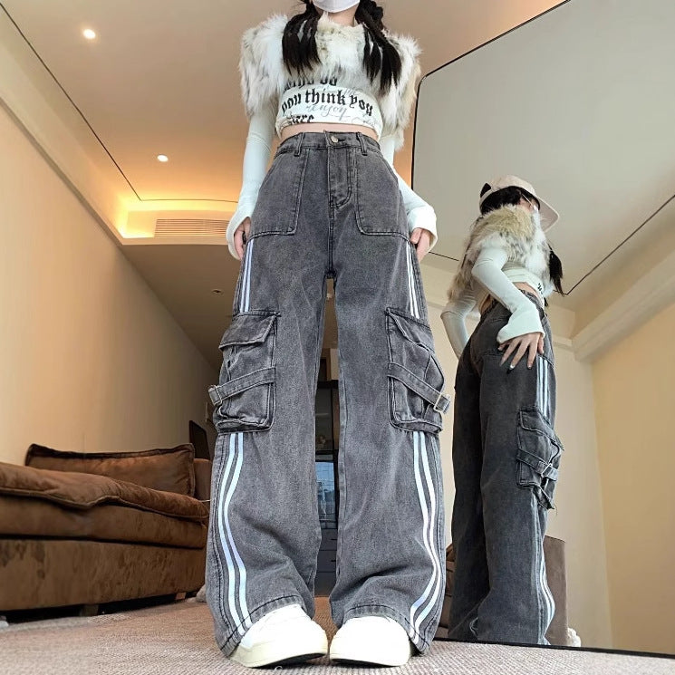 Retro American-style Side-striped Denim Jeans With A Design-forward Aesthetic