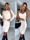 2pcs Suit Women's Solid Stripe Long-sleeved Top And Tight Suspender Skirt Fashion Autumn Winter Slim Clothin